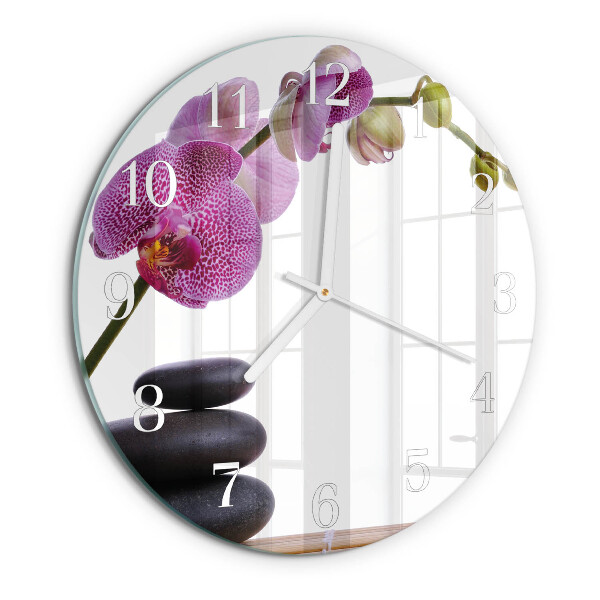 Okrúhle sklenené hodiny Orchidea