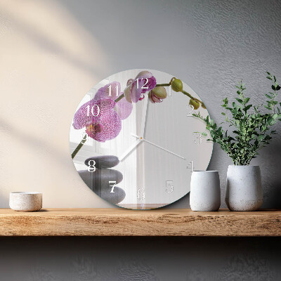 Okrúhle sklenené hodiny Orchidea