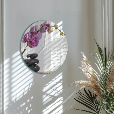 Okrúhle sklenené hodiny Orchidea