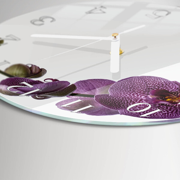 Okrúhle sklenené hodiny Orchidea