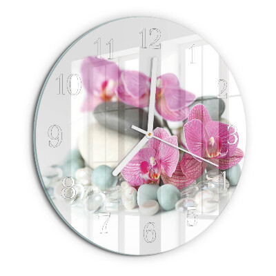 Okrúhle sklenené hodiny Orchidey