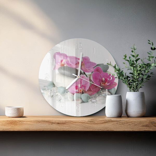 Okrúhle sklenené hodiny Orchidey
