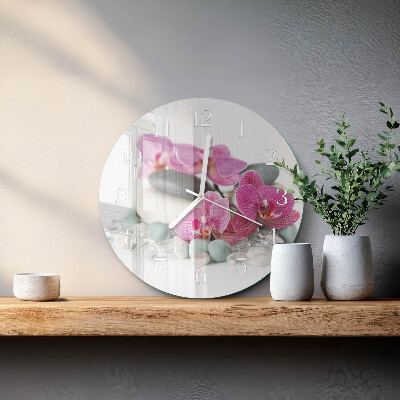 Okrúhle sklenené hodiny Orchidey