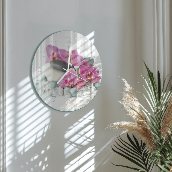 Okrúhle sklenené hodiny Orchidey