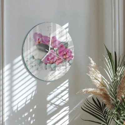 Okrúhle sklenené hodiny Orchidey