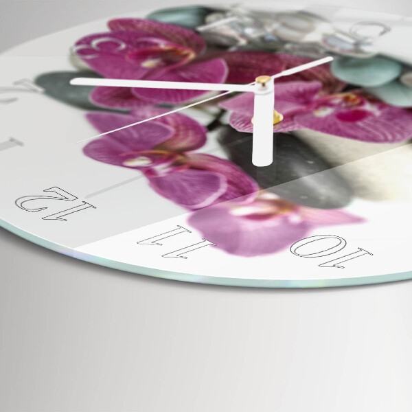 Okrúhle sklenené hodiny Orchidey