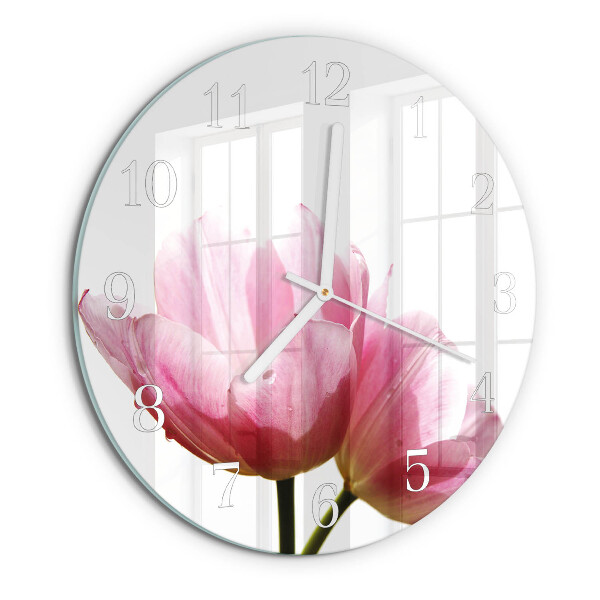 Okrúhle sklenené hodiny Tulipány