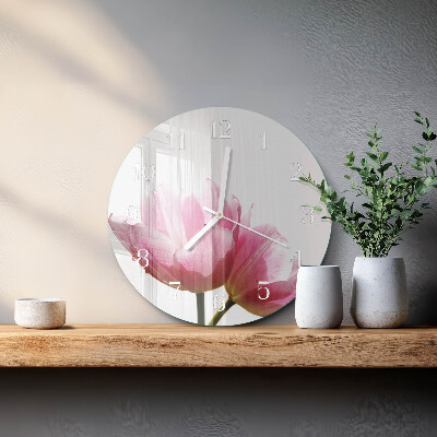 Okrúhle sklenené hodiny Tulipány
