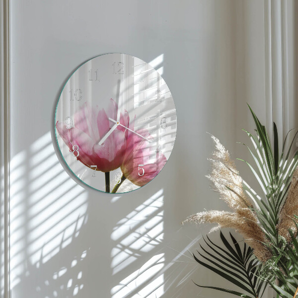 Okrúhle sklenené hodiny Tulipány