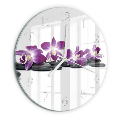 Okrúhle sklenené hodiny Orchidea