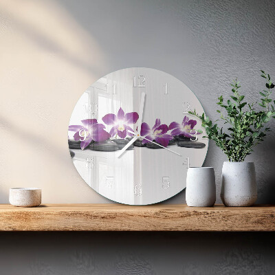 Okrúhle sklenené hodiny Orchidea