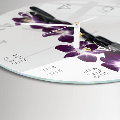Okrúhle sklenené hodiny Orchidea
