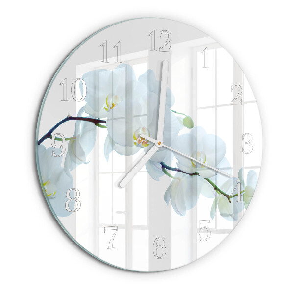 Okrúhle sklenené hodiny Orchidea
