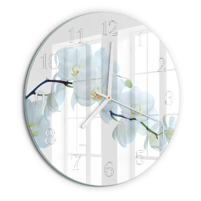Okrúhle sklenené hodiny Orchidea