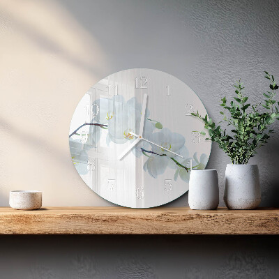 Okrúhle sklenené hodiny Orchidea