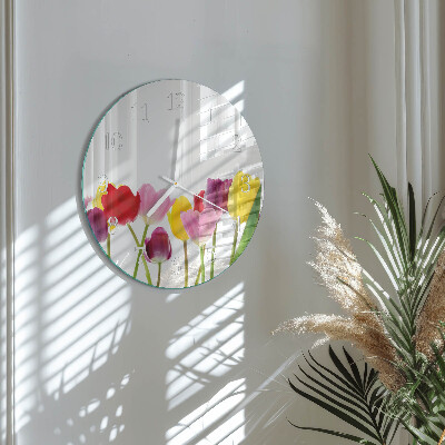 Okrúhle sklenené hodiny Farebné tulipány