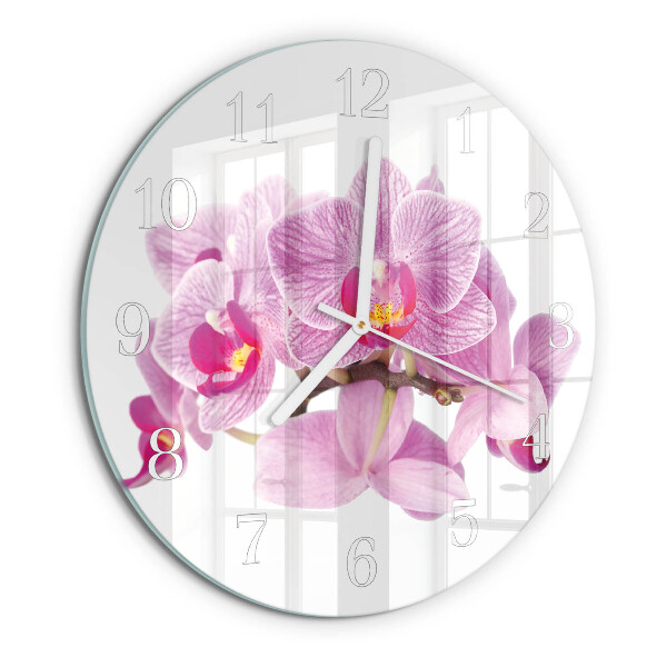 Okrúhle sklenené hodiny Orchidey
