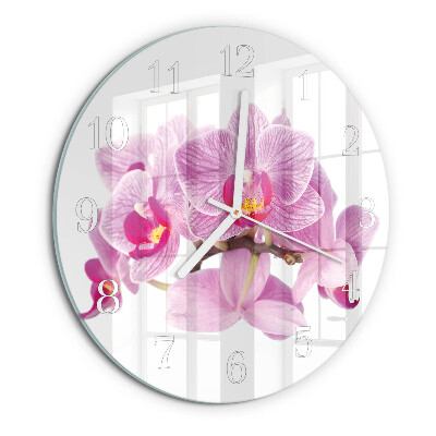 Okrúhle sklenené hodiny Orchidey