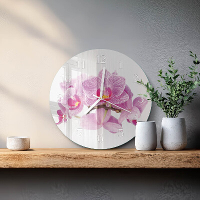 Okrúhle sklenené hodiny Orchidey
