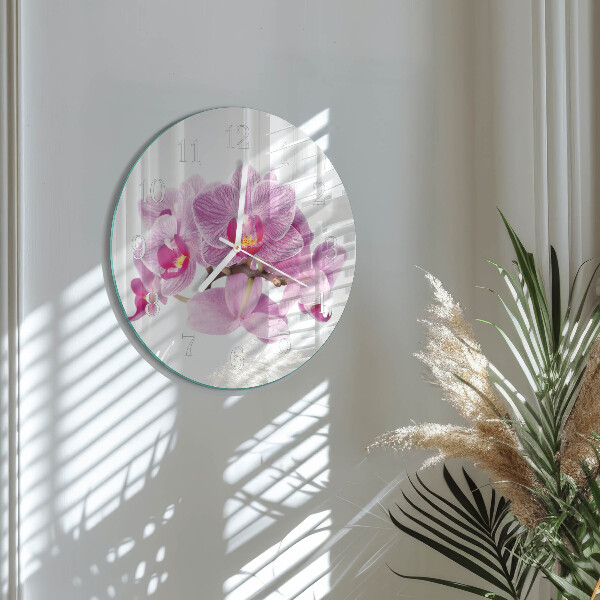 Okrúhle sklenené hodiny Orchidey