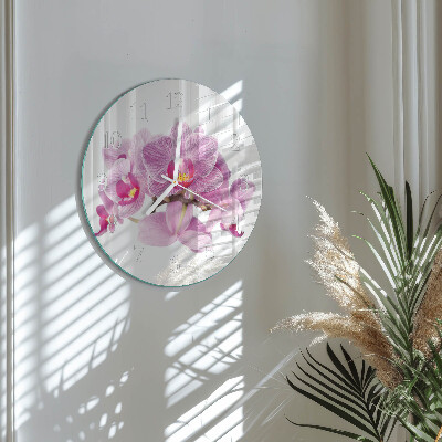 Okrúhle sklenené hodiny Orchidey