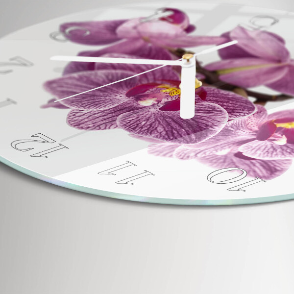 Okrúhle sklenené hodiny Orchidey