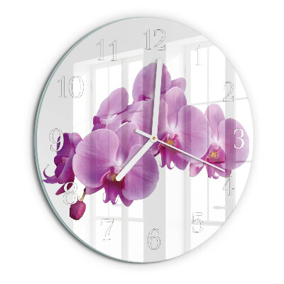 Okrúhle sklenené hodiny Orchidea