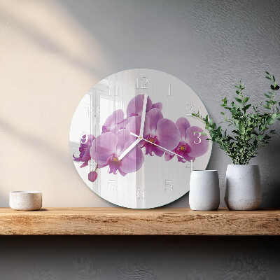 Okrúhle sklenené hodiny Orchidea