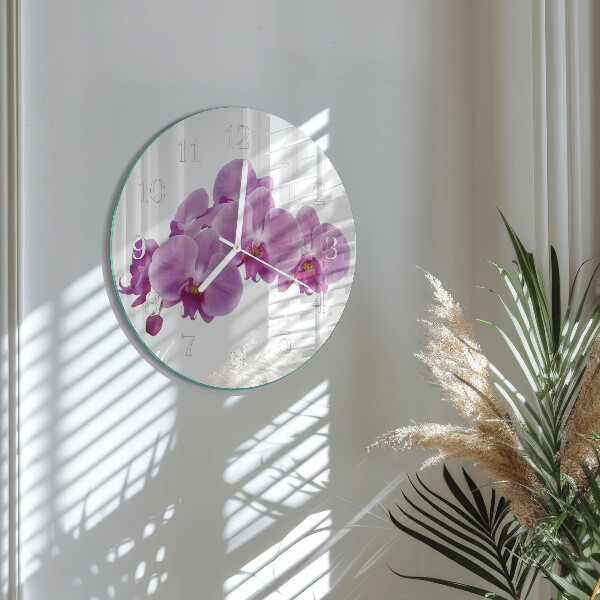 Okrúhle sklenené hodiny Orchidea