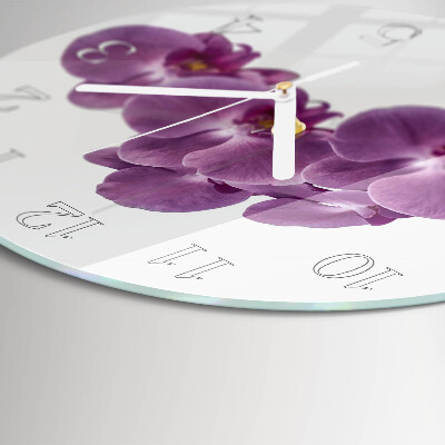 Okrúhle sklenené hodiny Orchidea