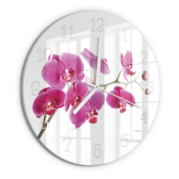 Okrúhle sklenené hodiny Orchidea