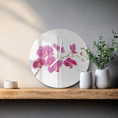 Okrúhle sklenené hodiny Orchidea