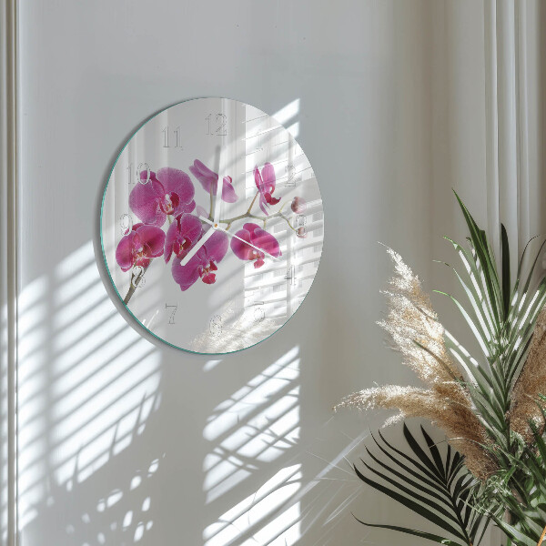 Okrúhle sklenené hodiny Orchidea
