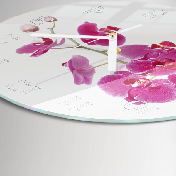 Okrúhle sklenené hodiny Orchidea