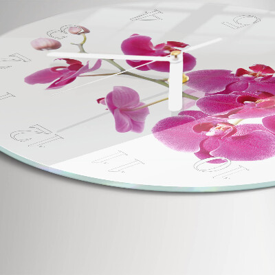 Okrúhle sklenené hodiny Orchidea