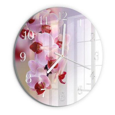 Okrúhle sklenené hodiny Orchidea