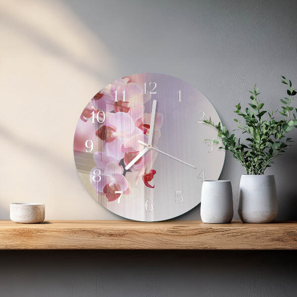 Okrúhle sklenené hodiny Orchidea