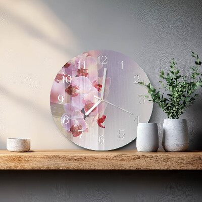 Okrúhle sklenené hodiny Orchidea