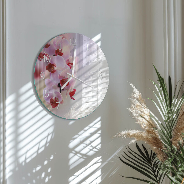 Okrúhle sklenené hodiny Orchidea