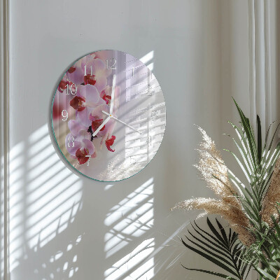 Okrúhle sklenené hodiny Orchidea
