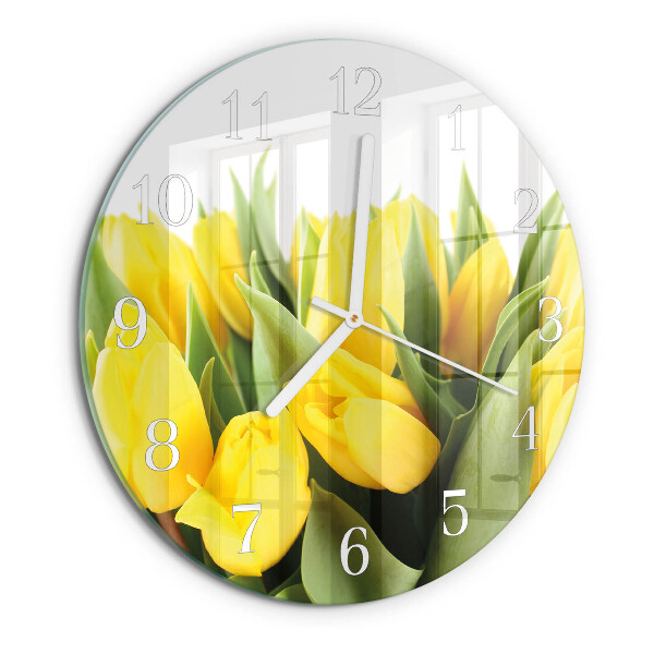 Okrúhle sklenené hodiny Tulipánové kvety
