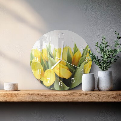 Okrúhle sklenené hodiny Tulipánové kvety