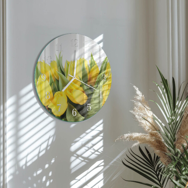 Okrúhle sklenené hodiny Tulipánové kvety