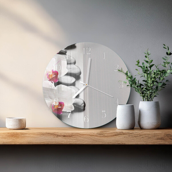 Okrúhle sklenené hodiny Orchideové kamene