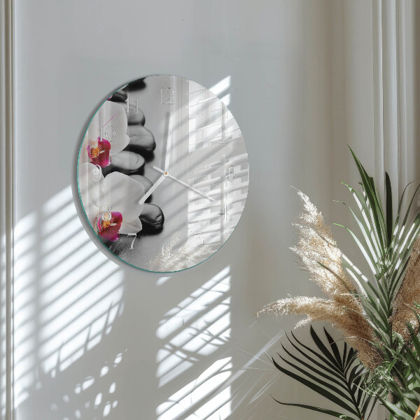 Okrúhle sklenené hodiny Orchideové kamene