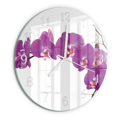 Okrúhle sklenené hodiny Orchidea