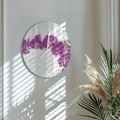 Okrúhle sklenené hodiny Orchidea