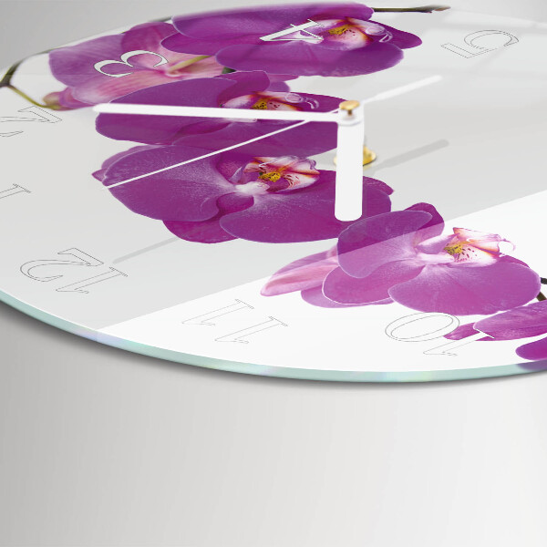 Okrúhle sklenené hodiny Orchidea