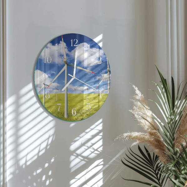 Okrúhle sklenené hodiny Veterná farma