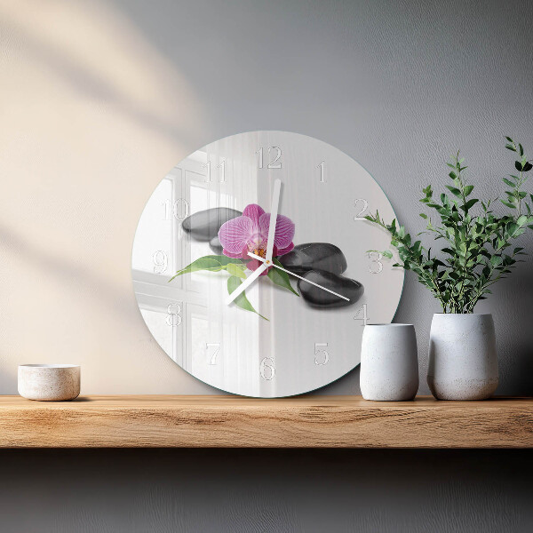 Okrúhle sklenené hodiny Orchidea